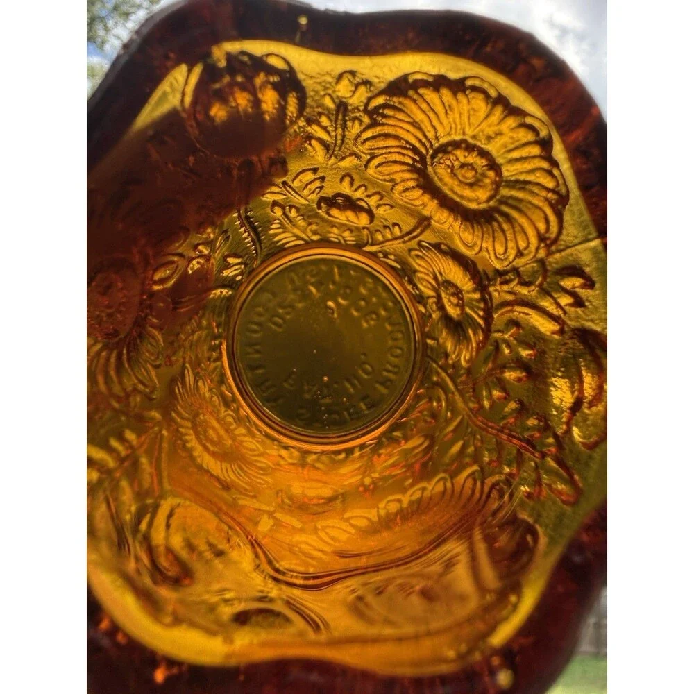 Vintage 1970s Country Store Products Amber Glass Sunflower Toothpick Candle